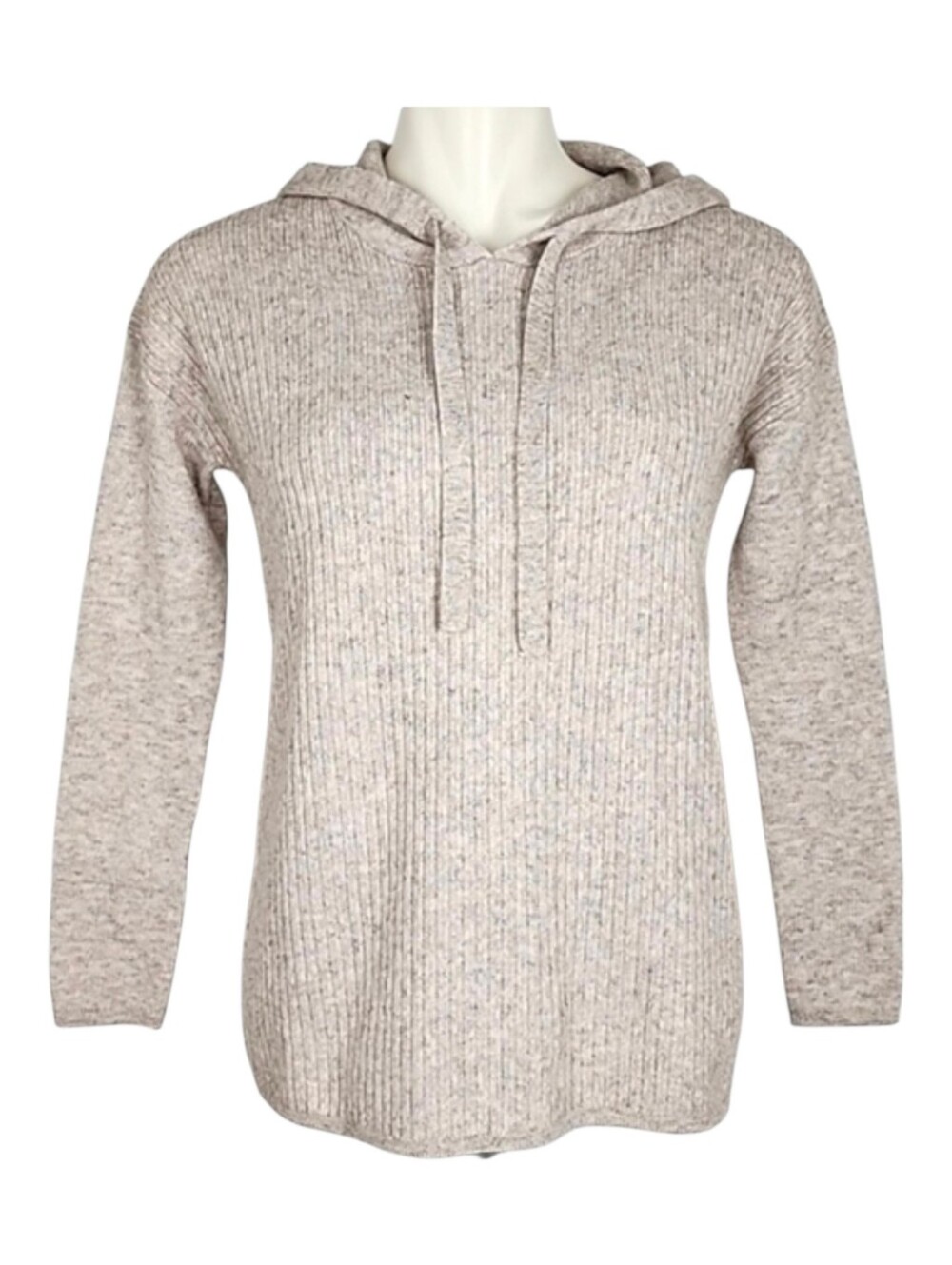 NWT Denver Hayes Women's Oatmeal Lightweight Ribbed Knit Pullover Hoodie XS